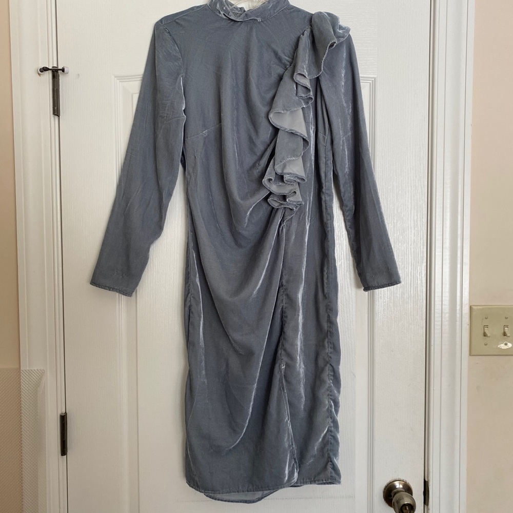 ASOS PREMIUM - Ruffle Front Velvet Column Dress - Picture 2 of 4